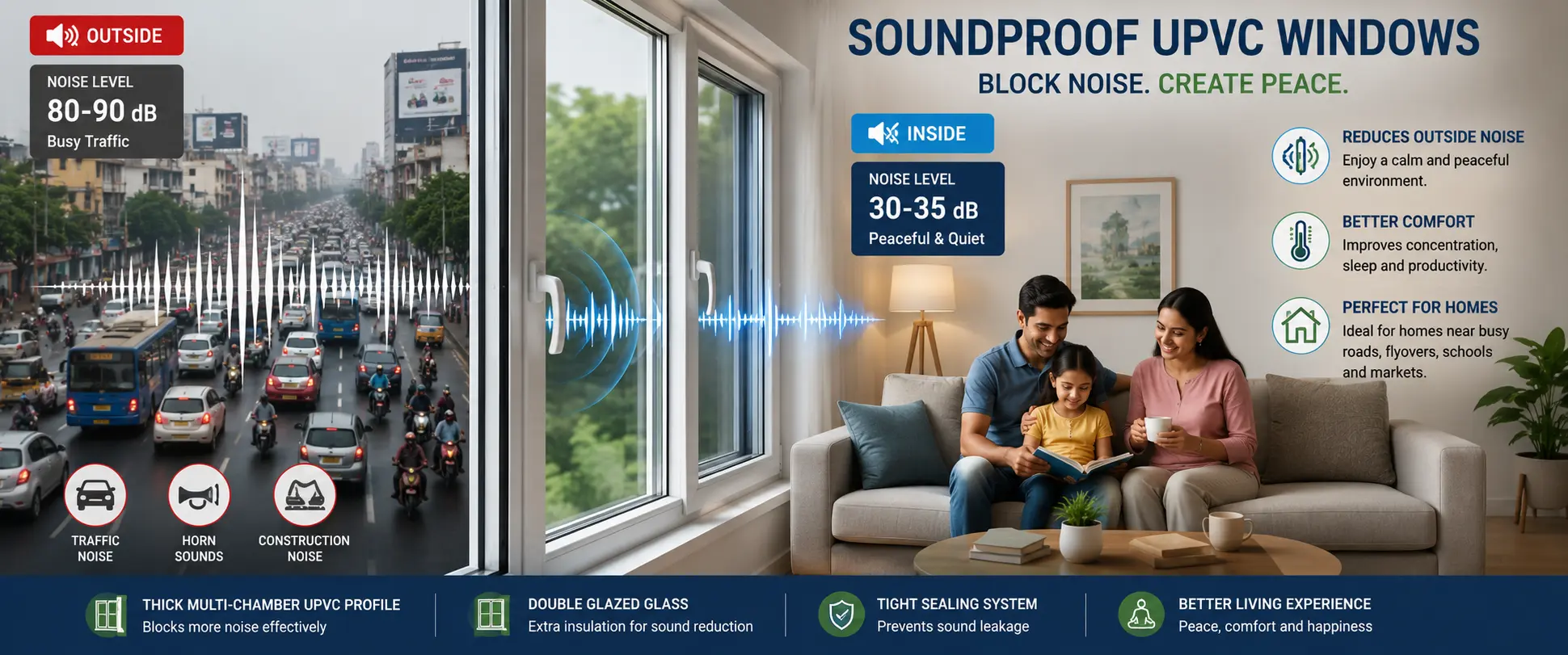 Noise reduction benefits of UPVC windows for homes in Coimbatore