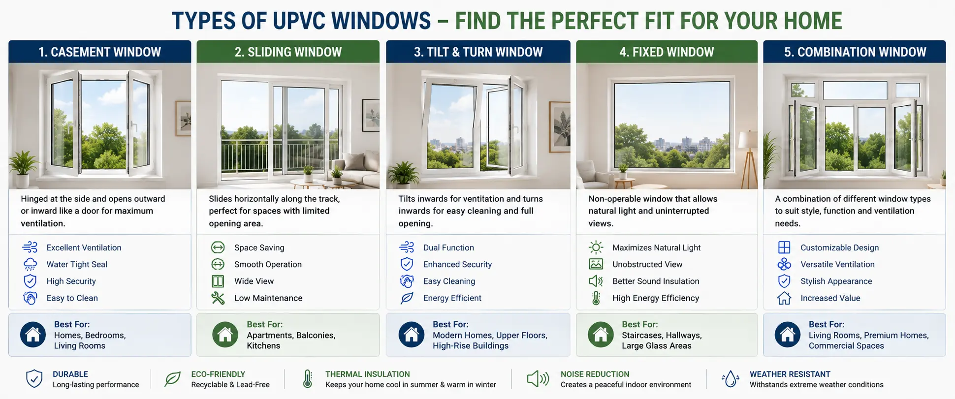 Popular types of UPVC windows for homes and offices