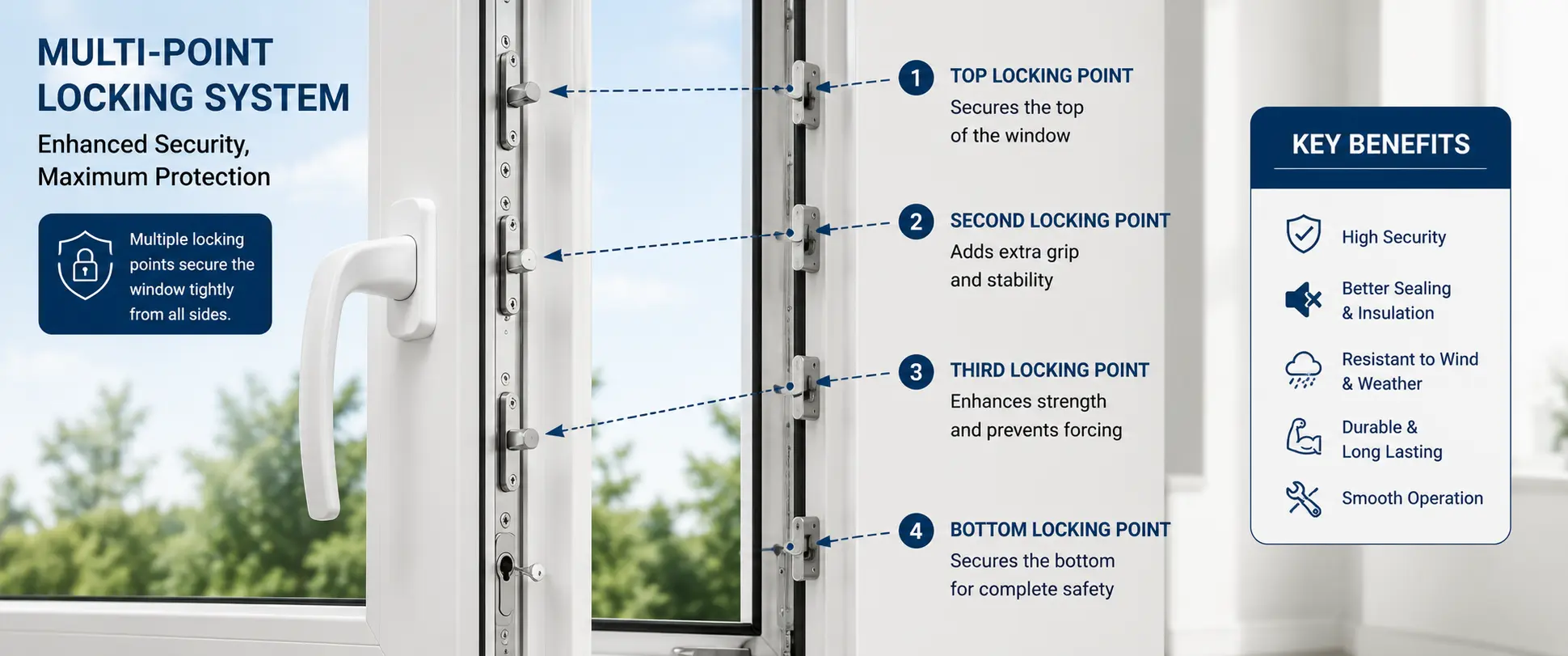 Multi-point locking system used in quality UPVC windows